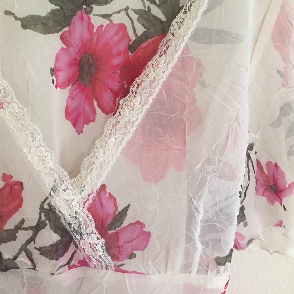See Through Flower Short Sleeve Blouse